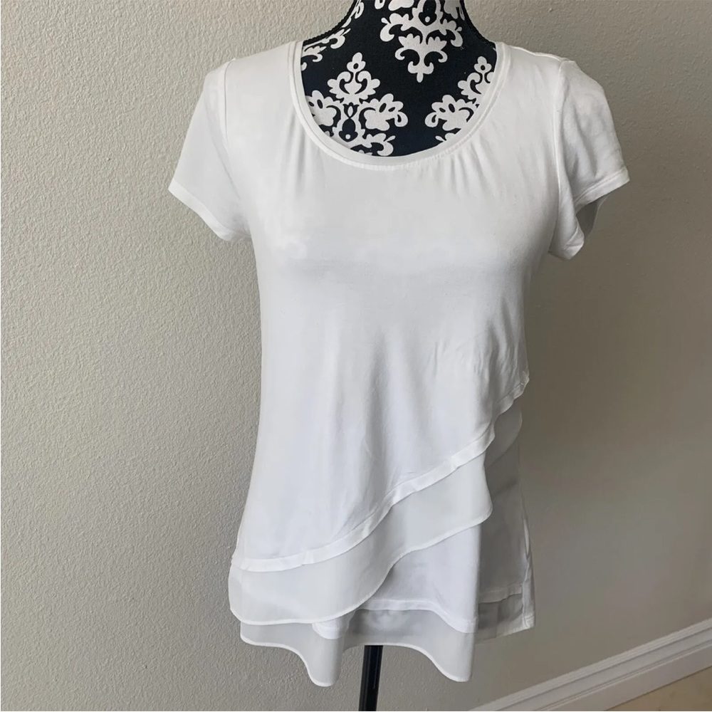 Maison Jules Women's 2 Layer With Details Stretch T-Shirt White Size Medium.